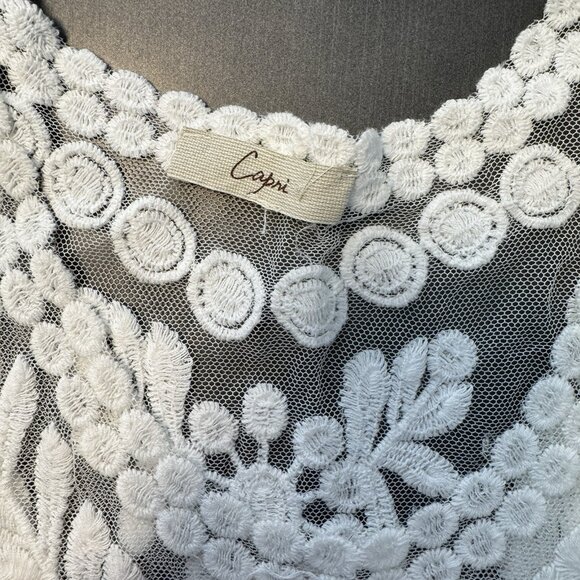 Crochet Mesh Ivory Tank Top Sheer Boho Sleeveless V-Neck Swim Cover Up Shirt OS - Picture 6 of 7